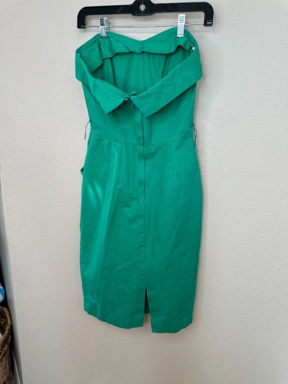 Hearts Womens Green Strapless Dress 9 Midi Cotton Elegant Vintage Look 1980s - Picture 6 of 7